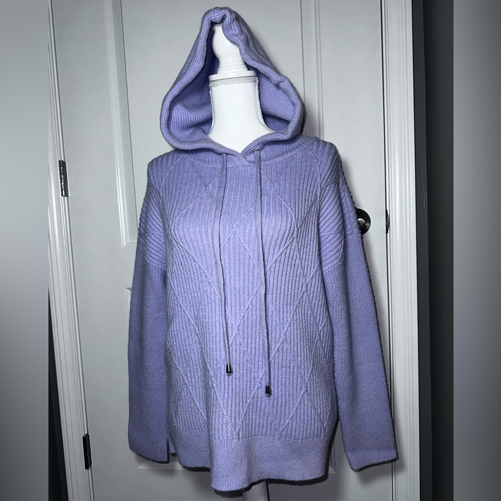 Ann Taylor Lavender Cable Knit Hooded Sweater Pullover Size MP